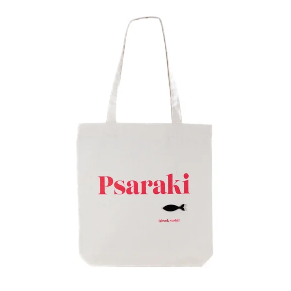 Sac tote bag Psaraki avec broche poisson, design minimaliste , une création originale Photyne