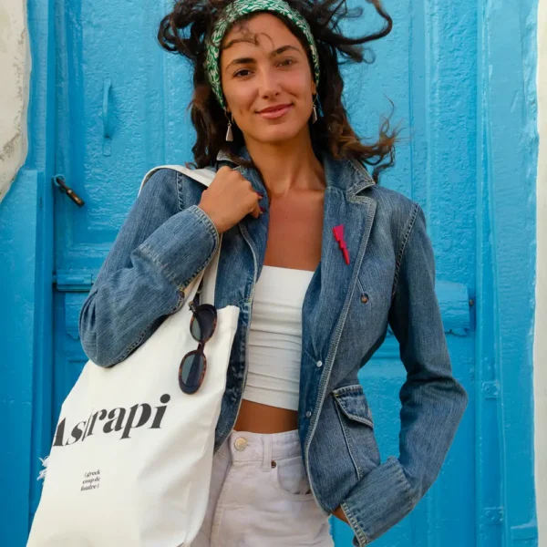 Sac Astrapi, tote bag à message et broche éclair par Photyne