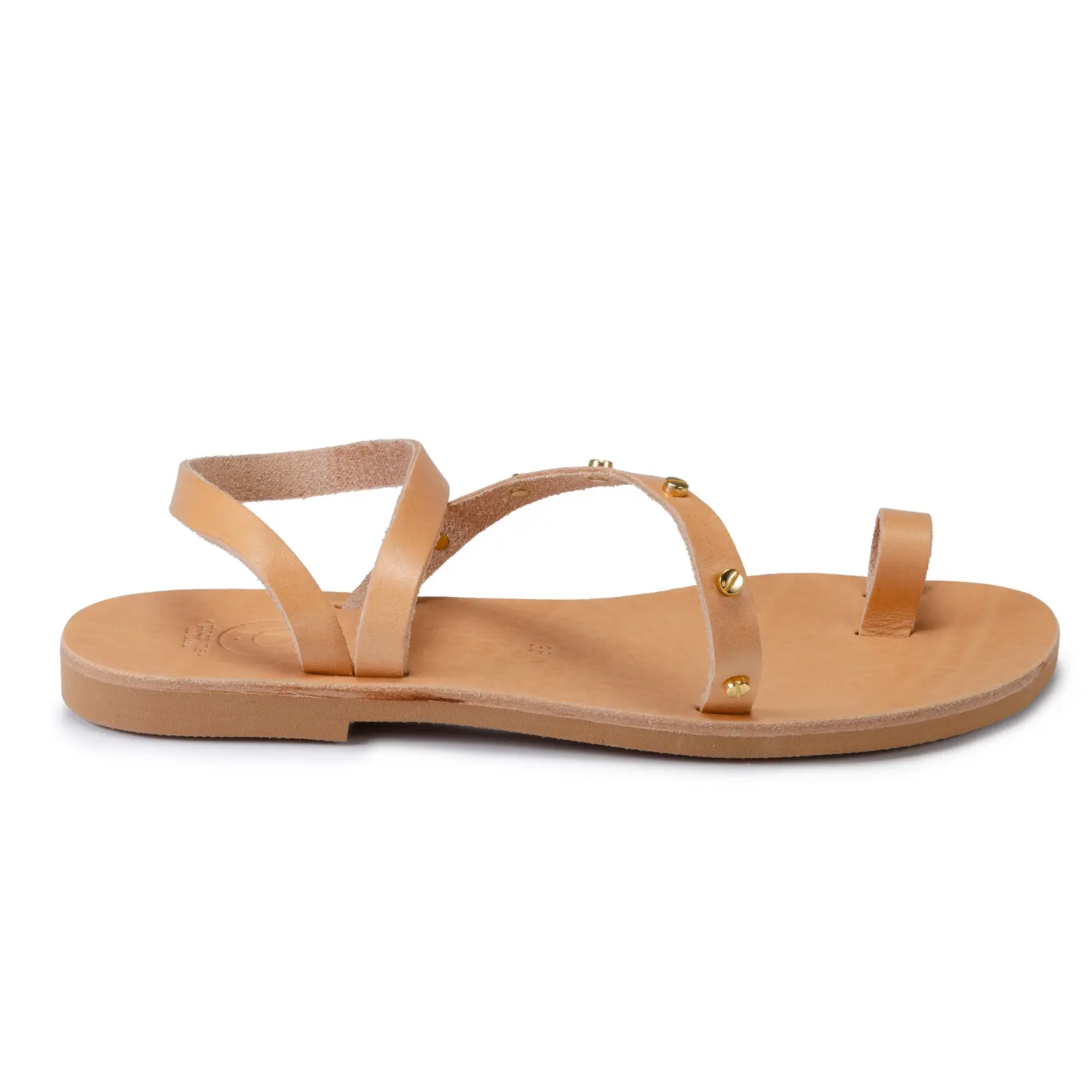 Élégance naturelle des sandales AMERICA, cuir et laiton doré, sophistication subtile