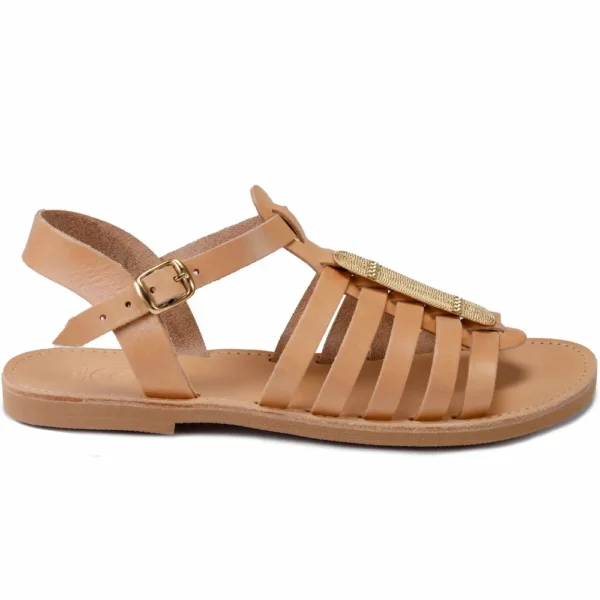 Sandales en Cuir surmontées d'un Bijou doré à l'Or fin 24 K, Spartiates au style inégalé - Modèle Rhéa par Photyne