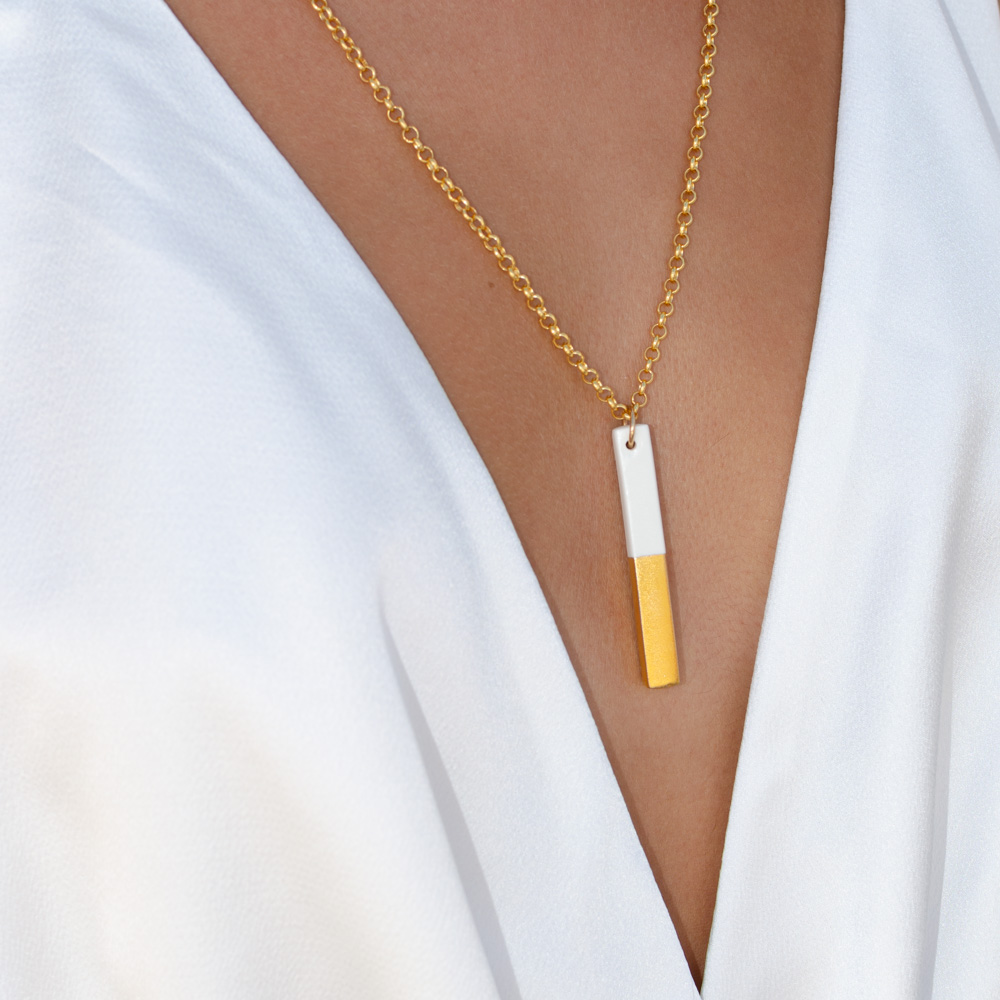 Collier Sautoir Cléo cartouche porcelaine et or Photyne