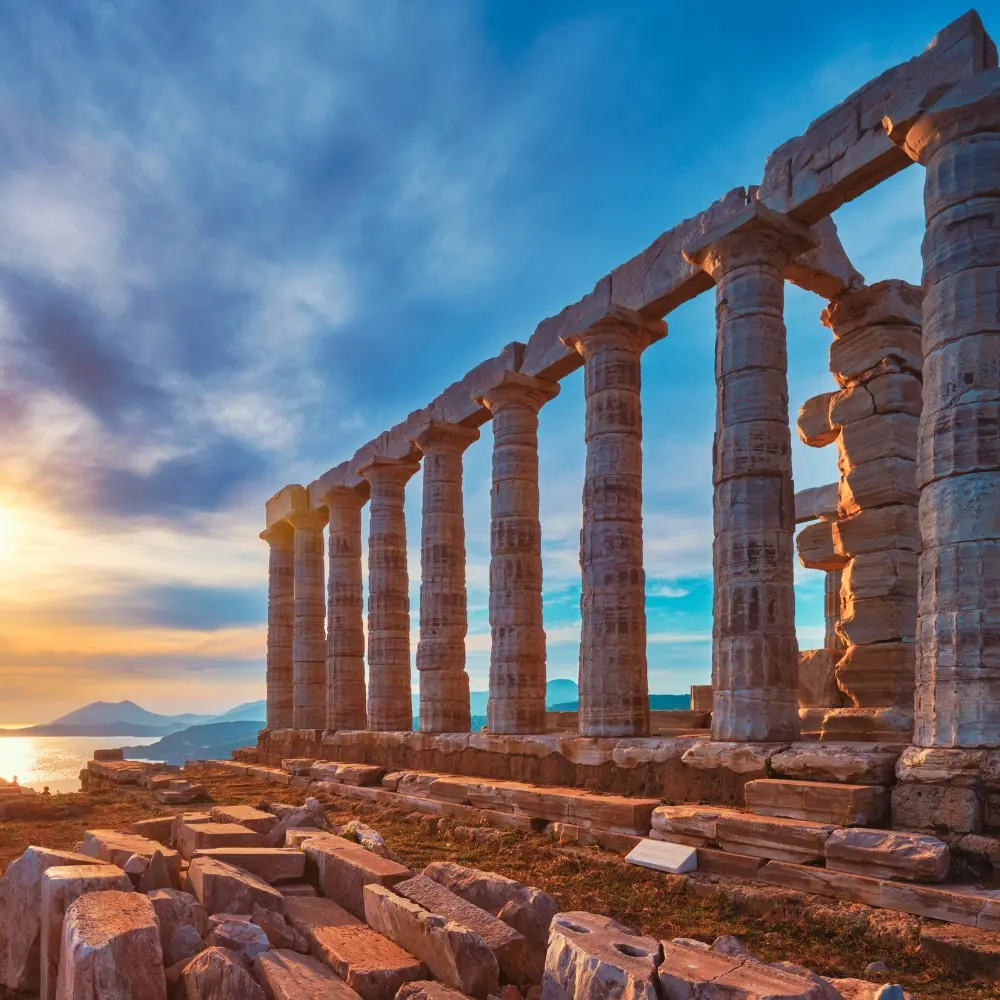 Temple de Sounio, porche d'Athene, coucher de soleil - Blog Photyne