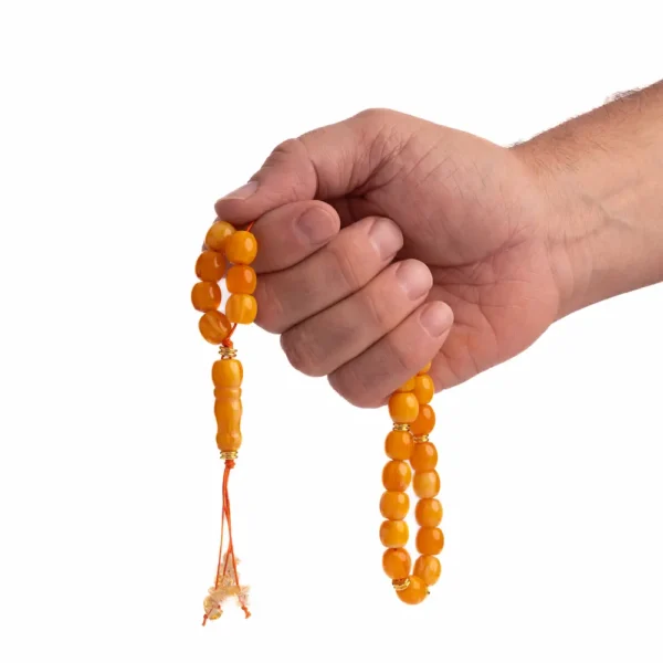 Komboloi à main 31 perles fantaisie couleur ambre - la tradition grecque revisitée par Photyne