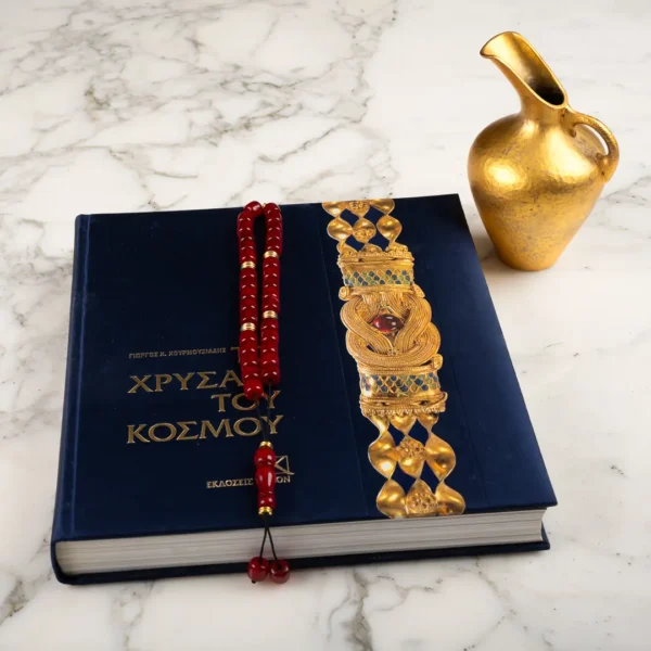 Komboloi grec traditionnel, 33 perles fantaisie couleur corail, faits main en France par Photyne