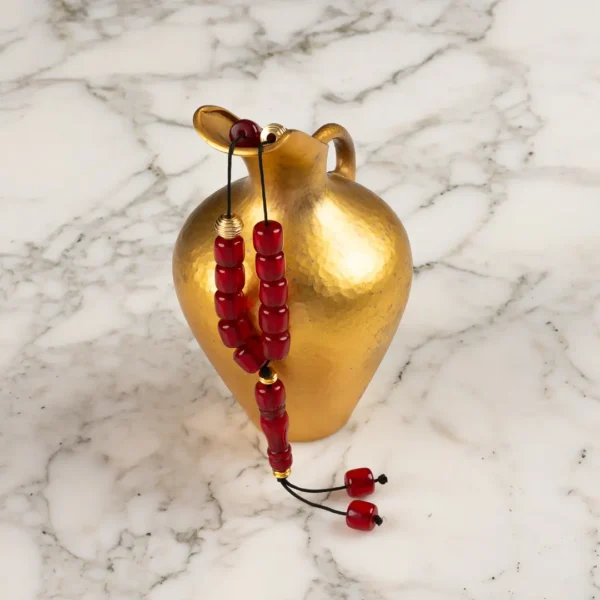 Joli komboloi en perle couleur corail, un accessoire déco et mode aux influences méditerranéennes riches - une création unique originale Photyne