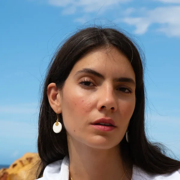 Boucles d'oreilles rondes en porcelaine, or et vermeil - modèle Electra par Photyne