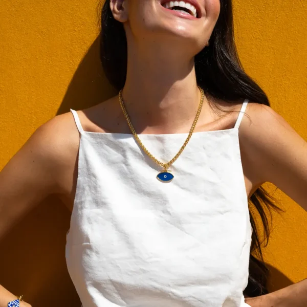 Collier porte bonheur Mati et son médaillon en forme d'oeil protecteur bleu - tradition grecque -Photyne