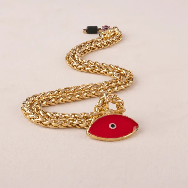 Collier Mati, médaillon en forme d'oeil protecteur rouge - Chaine italienne en acier de haute qualité couleur or - Photyne