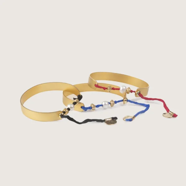 Bracelets manchettes en trois couleurs - modèle Rita - or mat et cordon de soie - Photyne