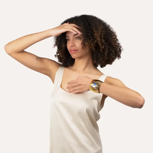 Bracelet inspiré d'un motif traditionnel grec - manchette dorée or fin -modèle Kentima- Photyne