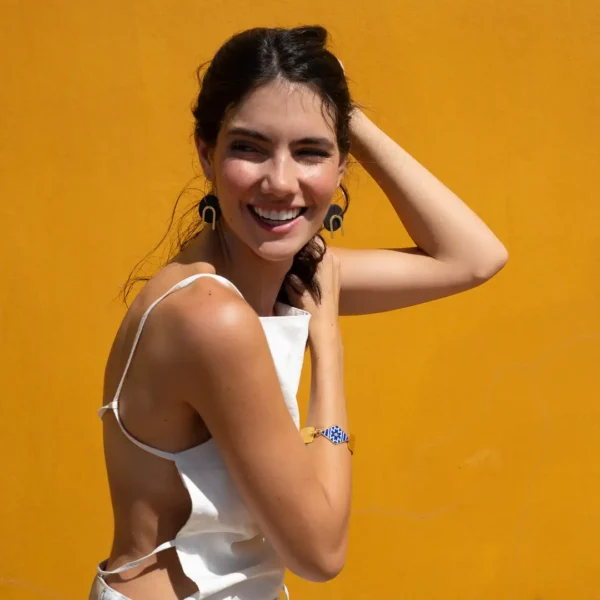 Boucles d'oreilles Mina et manchette Xandra , or fin et perles - des bijoux au style Photyne