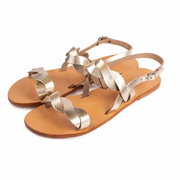 Sandales grecques en cuir doré - savoir faire artisanal, modèle Chrysso Photyne