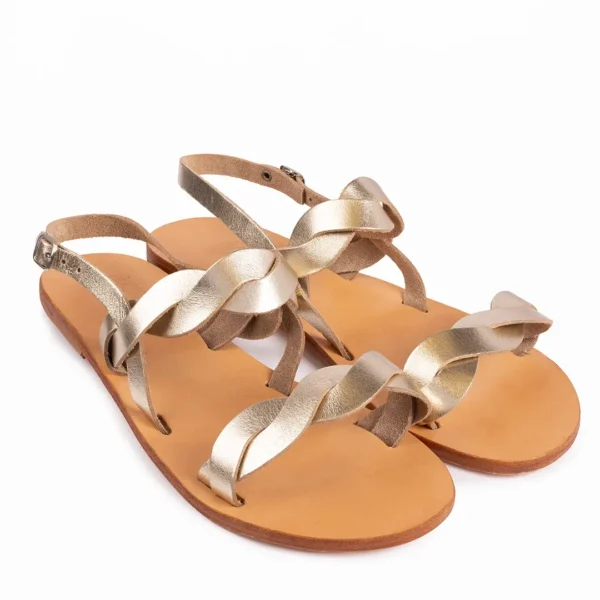 Sandales Photyne coloris or métallisé avec brides tressées et boucle cheville