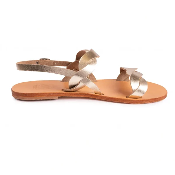 Sandales grecques Chrysso en cuir doré tressé, confectionnées à la main en Grèce