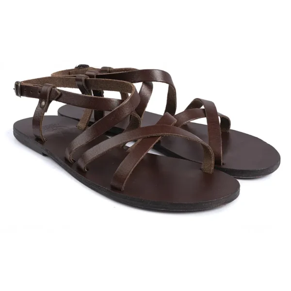 Sandales plates marron Photyne à lanières croisées et semelle antidérapante - Modèle Nymphéa