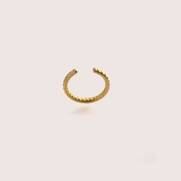 Plan serré sur la bague dorée à l'or fin pour femme Telia - un bijou 100% made in France - Photyne