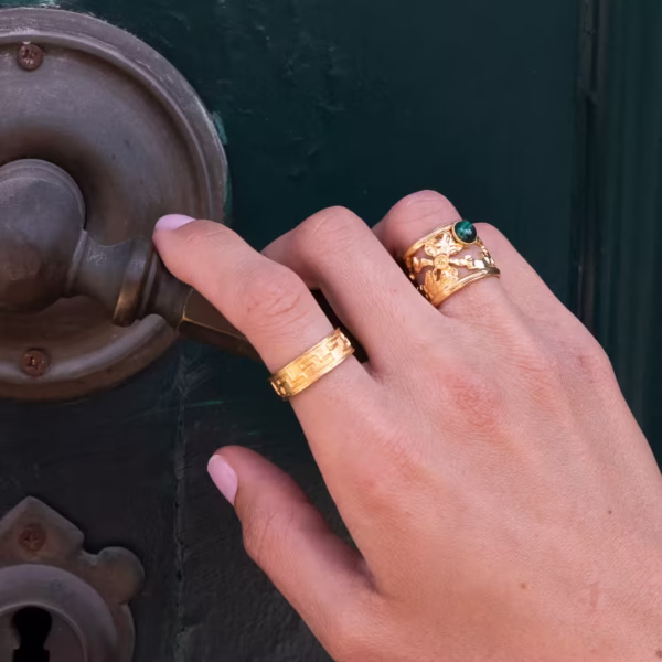 Superbe Bague Uranie - pierre semi précieuse Malachite verte et or fin - Photyne