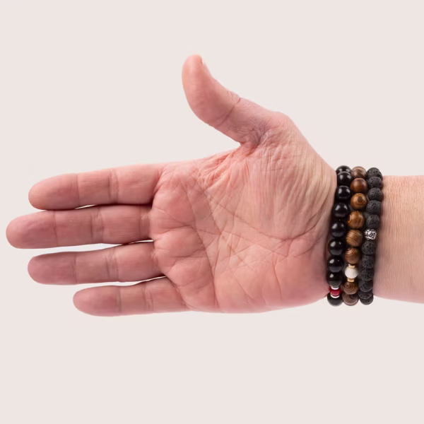 Bracelets bohème pour homme - perles de bois d'ébène, de bois de wengé et pierres de lave noire - bijoux Photyne