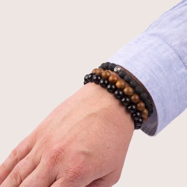 Bracelets pour homme - bois d'ébène, bois de wengé et pierres de lave noire - une création Photyne