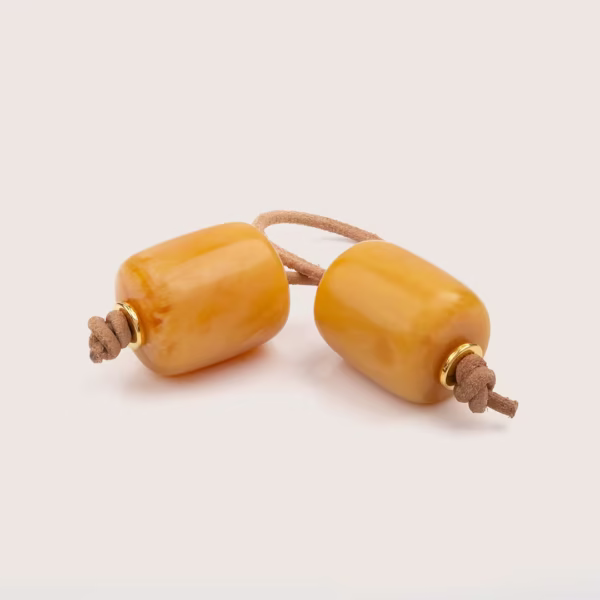 Begleri ambre traditionnel grec -deux perles ambre et un lacet cuir brun - Photyne