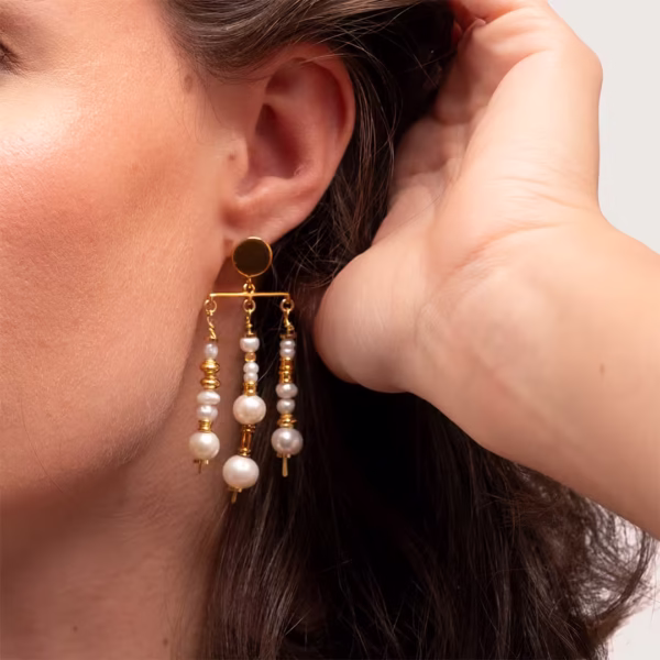 plan rapproché sur les boucles d'oreilles fantaisie pour femme - modèle Céleste - un bijou Photyne.