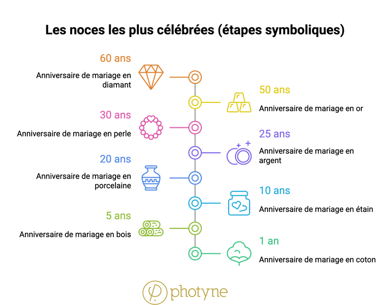 infographie des noces symboliques à fêter