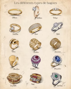 differents styles de bagues - solitaire - semainier-pompadour-chevaliere-trilogie-thalo-choisir sa bague avec Photyne