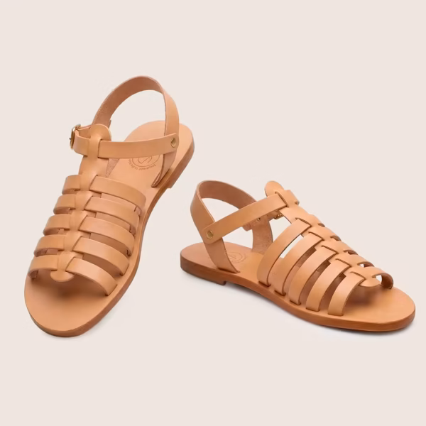 Sandales gladiateur en cuir beige à lanières multiples pour femme - modèle Chora par Photyne