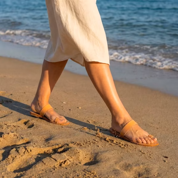 sandales Photyne en cuir véritable de couleur nude- modèle Chania 100% fait main en Crète.