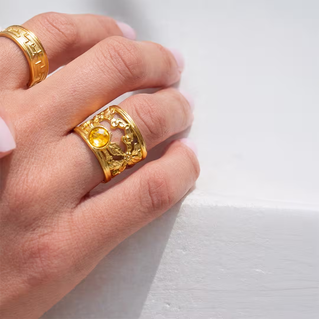 Bague or et pierre fine Citrine - modèle Uranie -un bijou artisanal Photyne