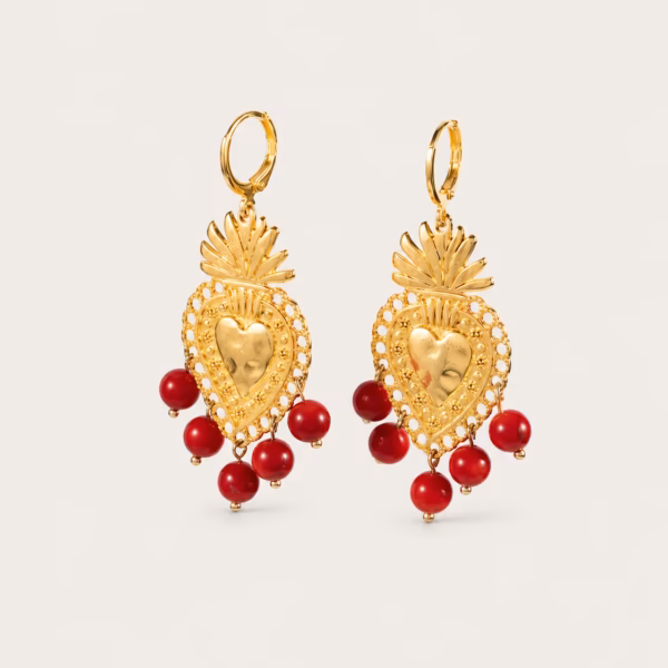 Alternative view of Boucles d'oreilles pendantes Coeur Ardent - Lissa corail