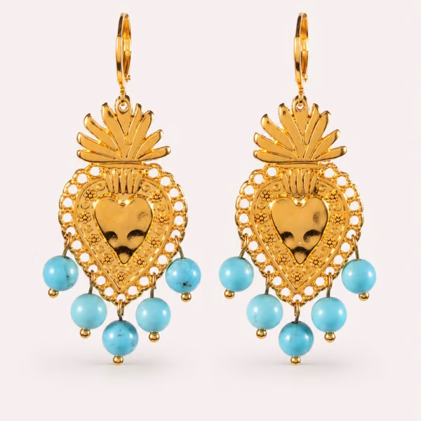 Alternative view of Boucles d'oreilles pendantes Coeur Ardent Néréa turquoise