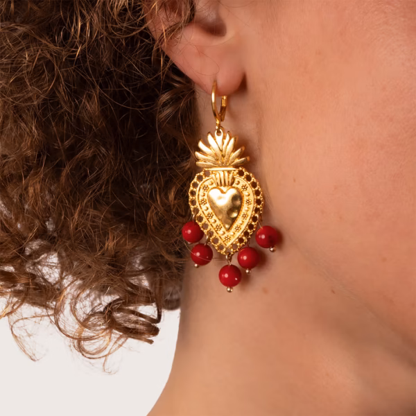 Boucles d'oreilles pendantes Coeur Ardent - Lissa corail