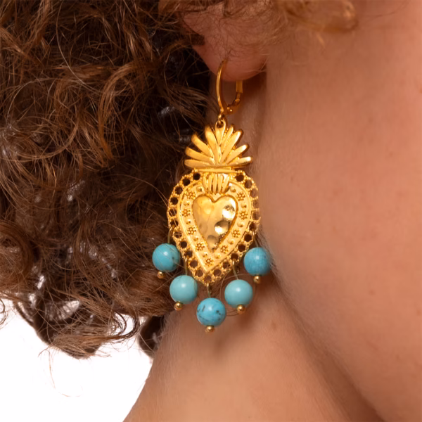 Boucles d'oreilles pendantes Coeur Ardent Néréa turquoise