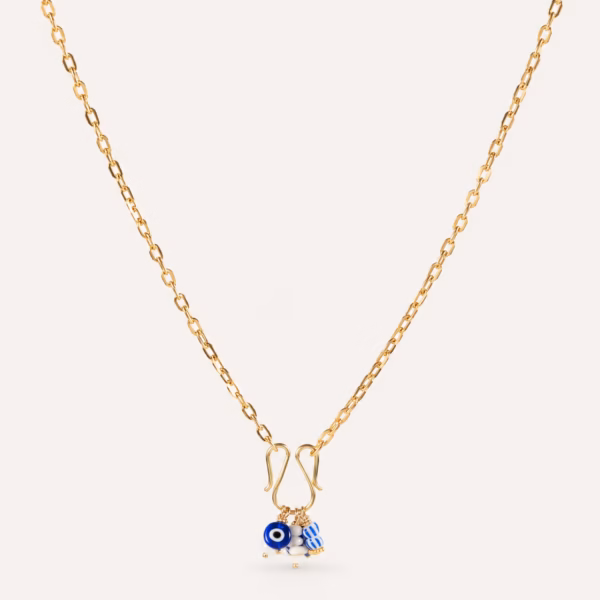 collier sautoir - pendentifs charms blancs et bleus - Modèle Eliara- Bijou Photyne