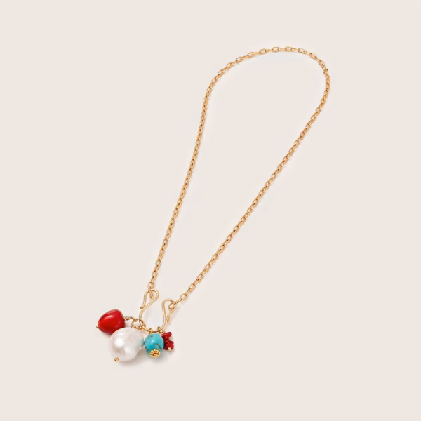 Collier composé d'une chaîne dorée et de pendentifs colorés - modèle Thyra - bijou artisanal Photyne