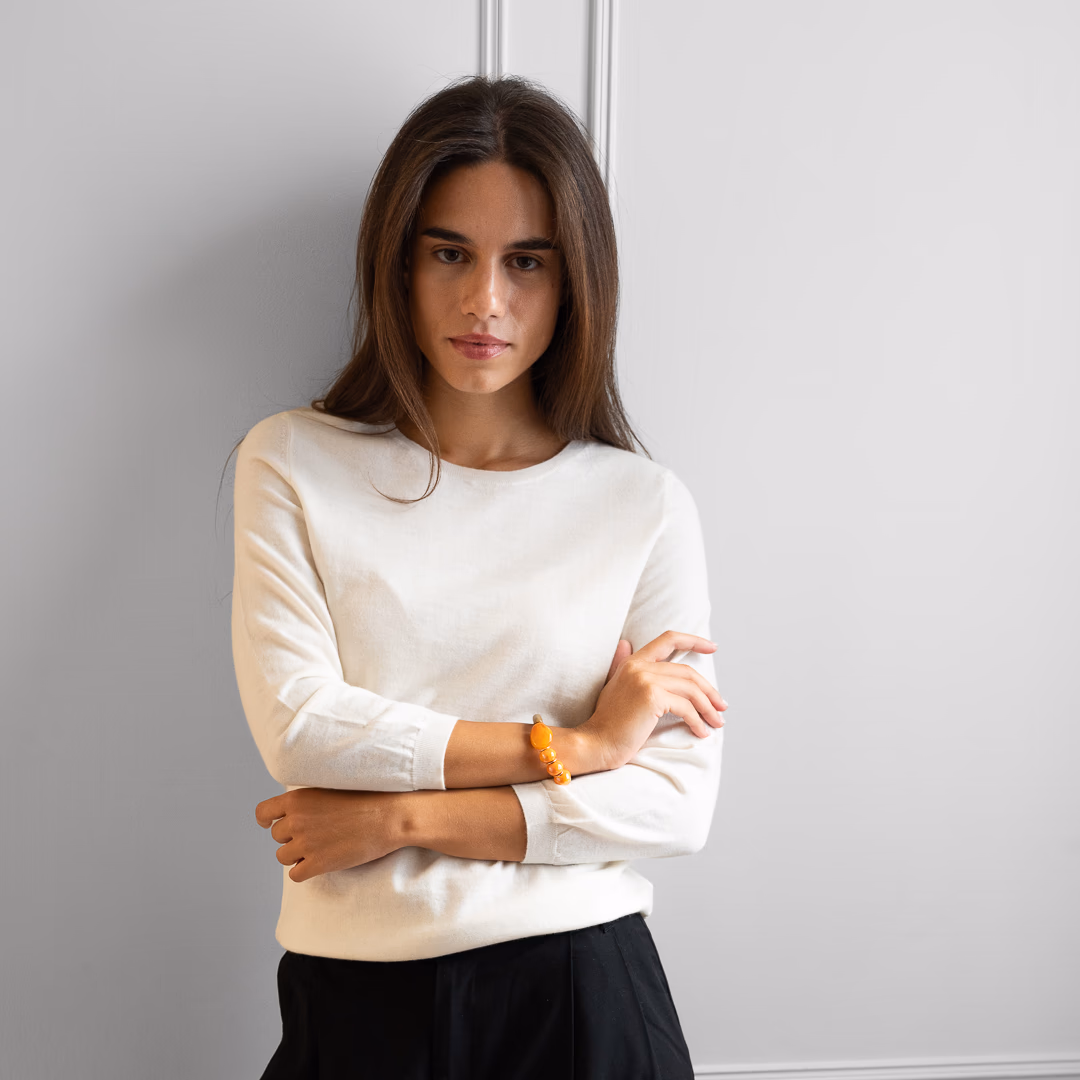 Bracelet Koré orange et marron avec perles en céramique grecque – Image 7