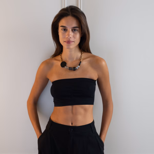 Collier Charis noir et gris avec perles en céramique grecque – Image 4