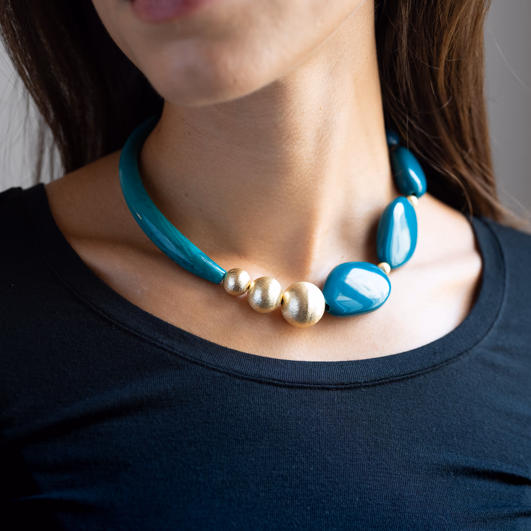 Collier Pia en verre de Murano vert jade