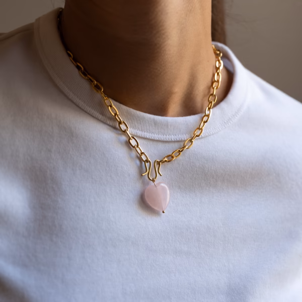 Collier Coeur Sifnos Quartz Rose – Image 3